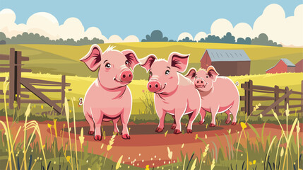 Mini pigs on a farm Vector style 