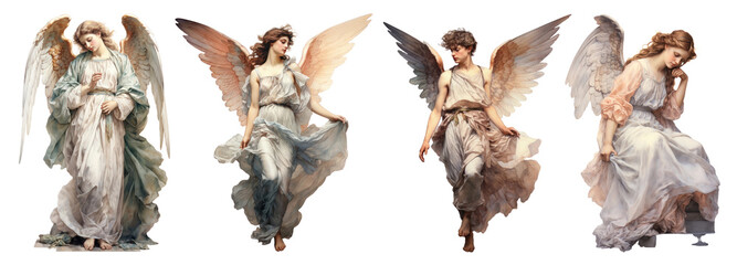 Vintage painting of angel png cut out element set