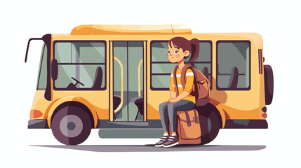 Little girl sitting on bus Vector illustration. Vector