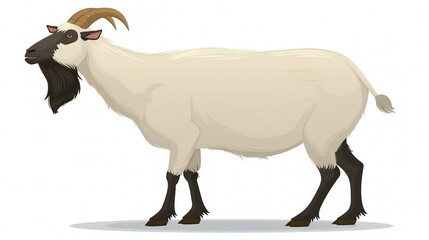   Goat on white background with black tail and brown head spot