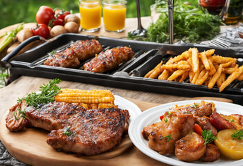 summer grill party with tasty food, yum