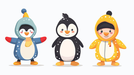 Little kid characters in penguin costume Vector illustration
