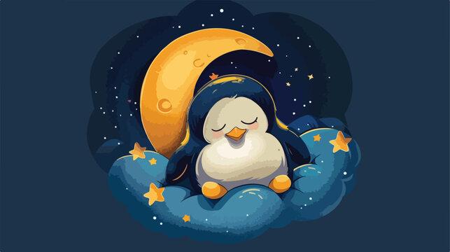 Little penguin sleep with moon in space Greeting card