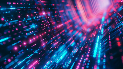 Fototapeta premium A colorful, abstract image of a tunnel with blue, red, and purple lights. The image has a futuristic, otherworldly feel to it