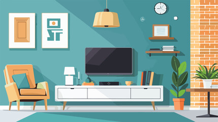 Living room with tv furniture workspace Vector illustration