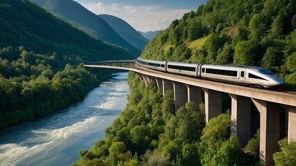 High-Speed Train Amidst Scenic Landscape