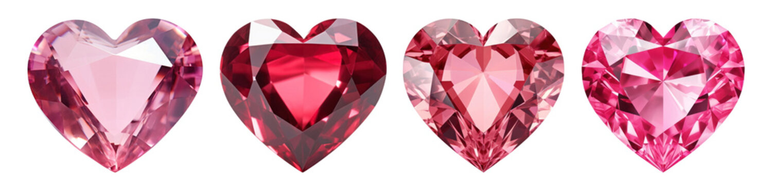 Red heart shaped diamond png cut out element set