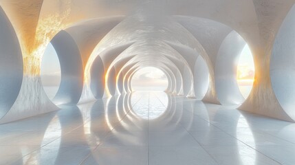 3d abstract geometric background with arch in white and gold colors background wallpaper