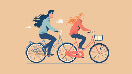 Man and Woman couple riding bicycles flat Vector illustration