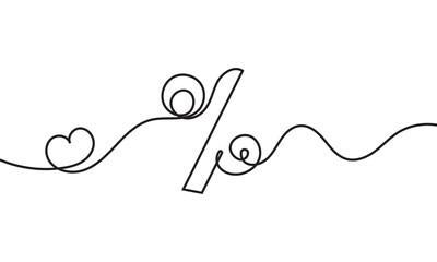 One continuous line drawing of a percent sign. illustration without background. Linear percent icon isolated on white background. EPS 10.