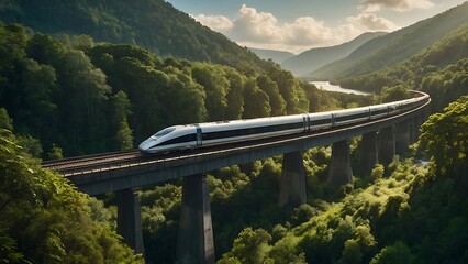 Obraz premium High-Speed Train Amidst Scenic Landscape