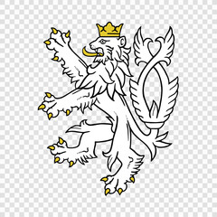 White Heraldic Lion with Crown, Symbol of Bohemia on Transparent Background
