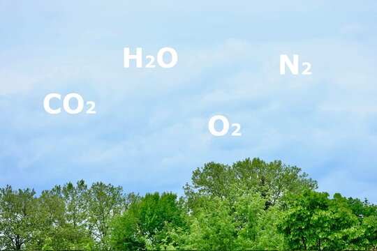 Zusammensetzung der Luft aus verschiedenen Gasen und Atemgasen in der Atmosph&auml;re (CO2, O2, N2, H2O)