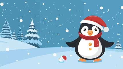 Penguin animal with snowman hat in winter vector 