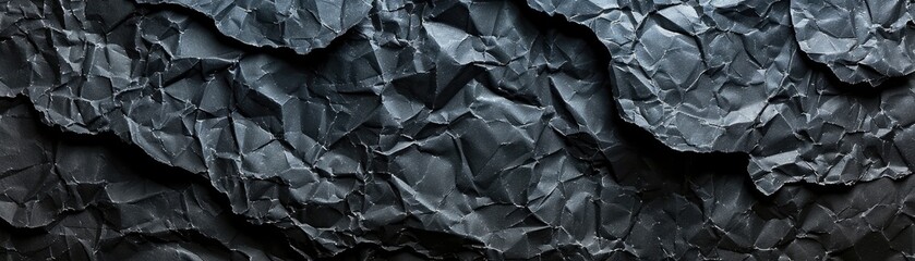 A backdrop of crumpled black paper texture, providing ample room for text placement