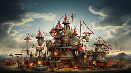 drawn painted circus castle children