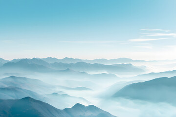 mountains with mist light blue sky
