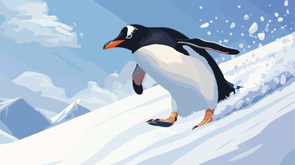 penguin Sliding Off Snow Hill Vector style vector design
