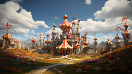 Fototapeta premium drawn painted circus castle children