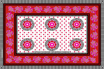 African Wax Print fabric, Ethnic overlap ornament seamless design, Khanga pattern motifs floral elements. khanga texture, colorful textile Ankara fashion style. New Design For Fabric.
