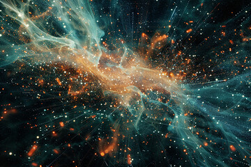 Abstract visualization of big data analytics with infinite data points converging in a cosmic digital nebula
