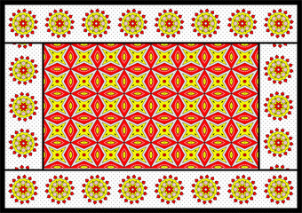 African Wax Print fabric, Ethnic overlap ornament seamless design, Khanga pattern motifs floral elements. khanga texture, colorful textile Ankara fashion style. New Design For Fabric.