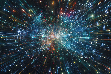 Obraz premium Abstract visualization of big data analytics with infinite data points converging in a cosmic digital nebula