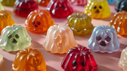 Assorted Halloween jelly candies on a festive background