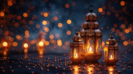 Eid mubarak islamic design with golden lantern background