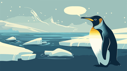 penguin with speech bubble on ice floe vector 