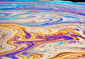 A colorful swirl of paint with a blue and yellow stripe
