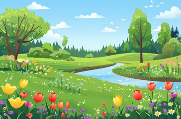 Naklejka premium green,cartoon,plants,landscape,illustration