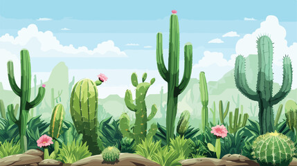 Nice funny cactus background Vector illustration. Vector