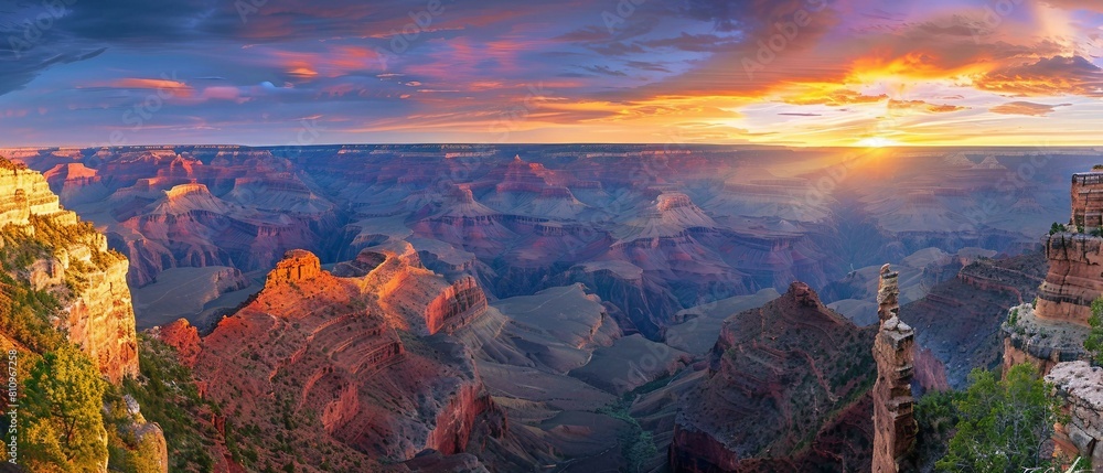 Wall mural A panoramic view of the Grand Canyon at sunrise