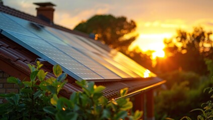 Showcase a radiant array of solar tiles against a lush, verdant backdrop.