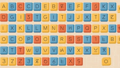 neatly arranged set of Scrabble tiles spelling out the entire English alphabet in uppercase letters, meticulously arranged on a wooden surface background