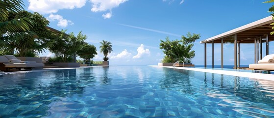 Obraz premium A photorealistic image of a rooftop swimming pool