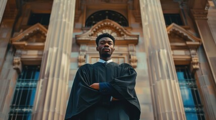 Naklejka premium a graduate standing in front of a university building, representing their academic achievements