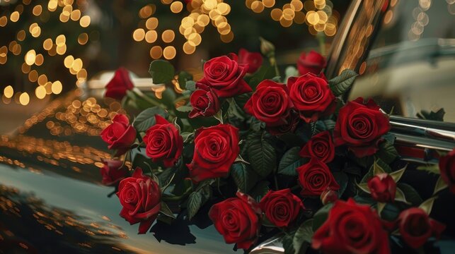 Surprise your loved one with the timeless elegance of red roses blooming in your car a romantic gesture that captures the essence of Valentine s Day Enhanced with a vintage retro feel remin