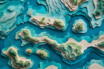 Aerial view of Maldives islands meticulously crafted as a paper cut art showcasing the archipelagos natural charm