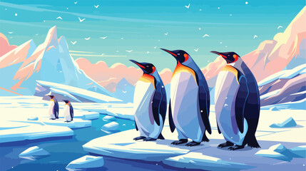 North pole Arctic with group of penguins Vector illustration