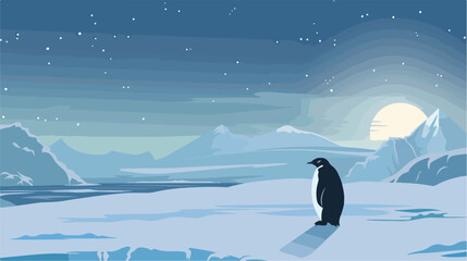 North pole Arctic with penguin on the sky Vector illustration