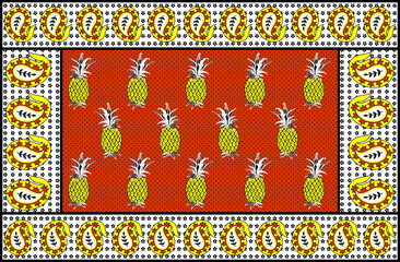 African Wax Print fabric, Ethnic overlap ornament seamless design, Khanga pattern motifs floral elements. khanga texture, colorful textile Ankara fashion style. New Design For Fabric.