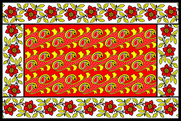 African Wax Print fabric, Ethnic overlap ornament seamless design, Khanga pattern motifs floral elements. khanga texture, colorful textile Ankara fashion style. New Design For Fabric.