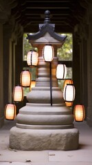 Fototapeta premium Japanese Stone Lanterns - Illuminate Your Space