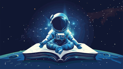 Open book of Astronaut meditating in space Vector illustration