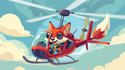 pilot fox flying Helicopter cartoon Vector style 