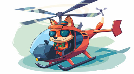 pilot fox flying Helicopter cartoon Vector style 