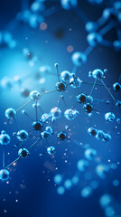 Abstract blue background, molecular structure close-up