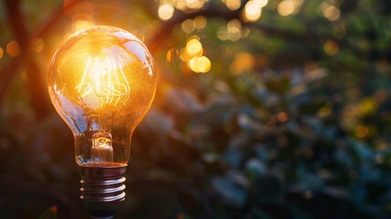 A glowing light bulb amidst nature symbolizing bright ideas